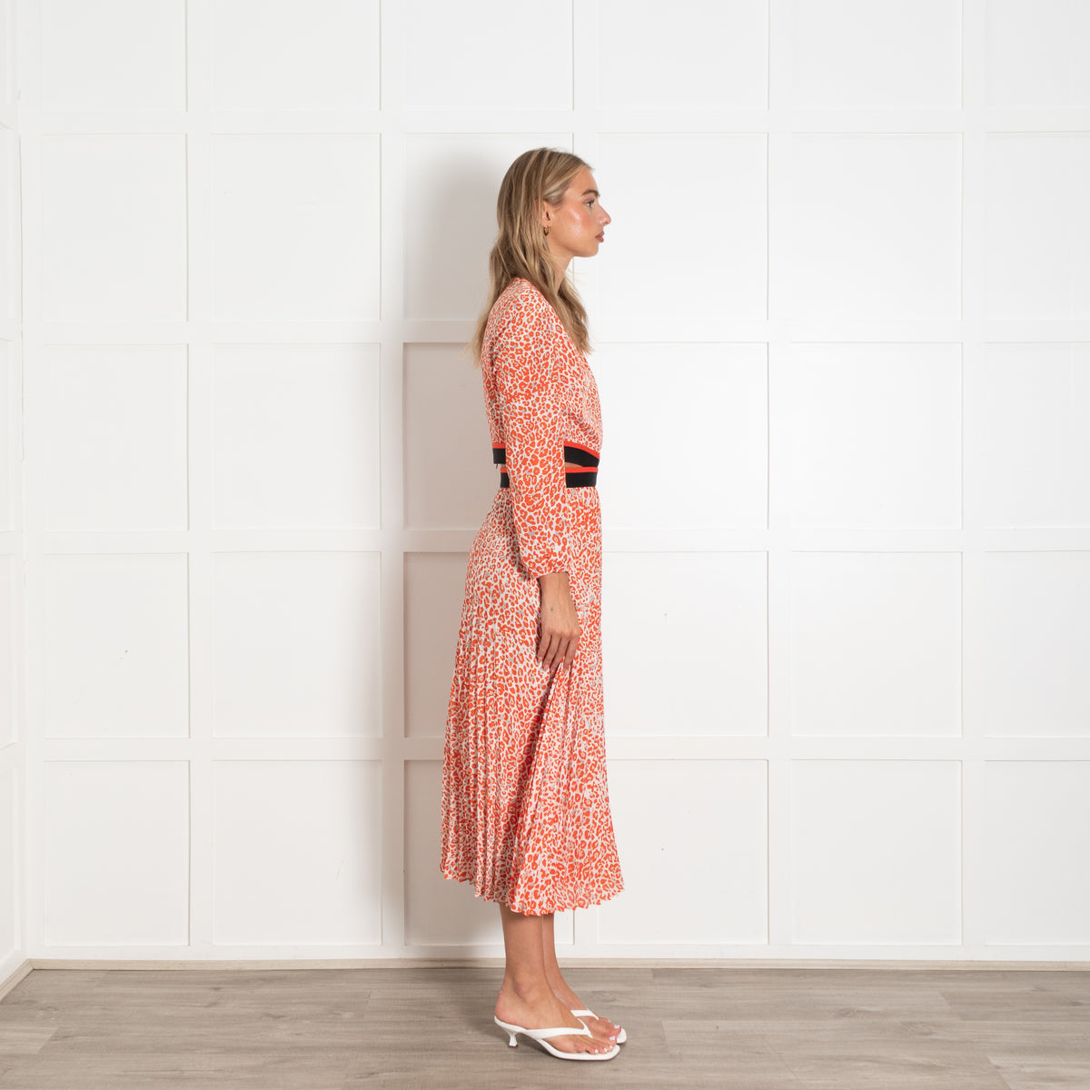 Maje Cream Orange Animal Print Cut-Out Back Detail Dress