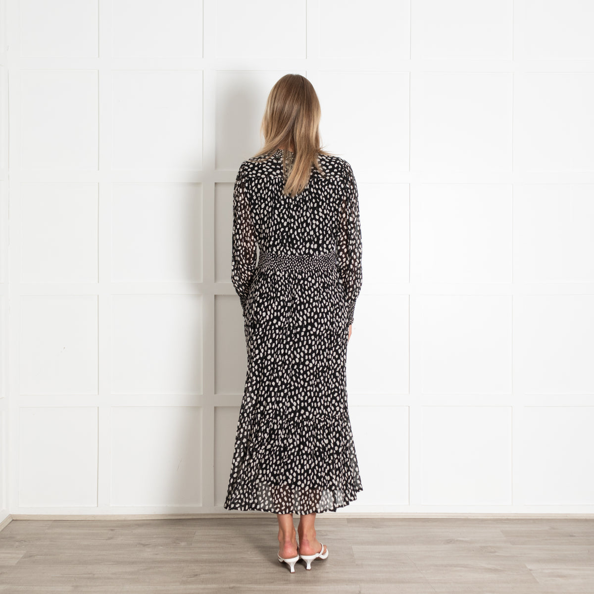 ba&sh Black With White Spot Print Flowing Longsleeve Maxi Dress