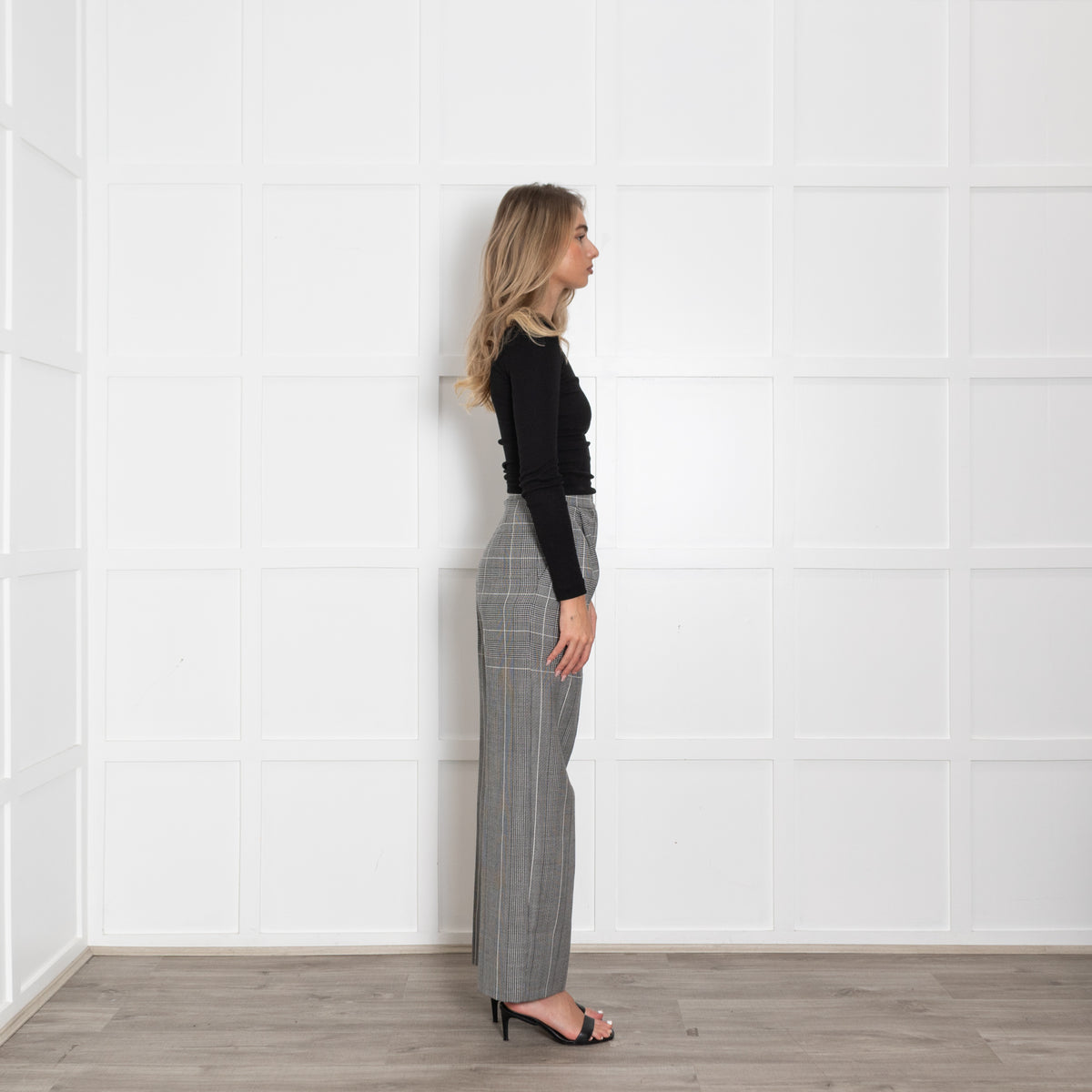 Alberta Ferretti Prince of Wales Grey Check Wide Leg Trousers