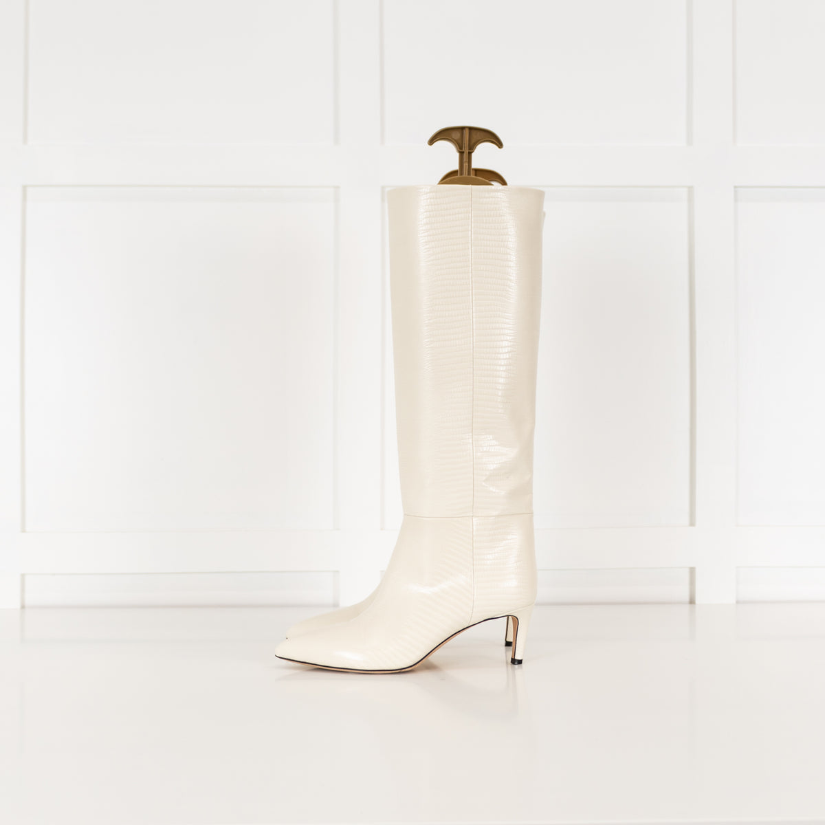 Paris Texas White Mock Snake Heeled Boots