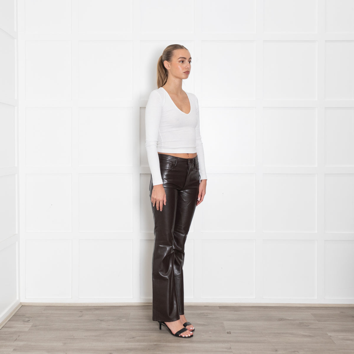 Citizens of Humanity Lilah Brown Leather Mix Bootcut Trousers