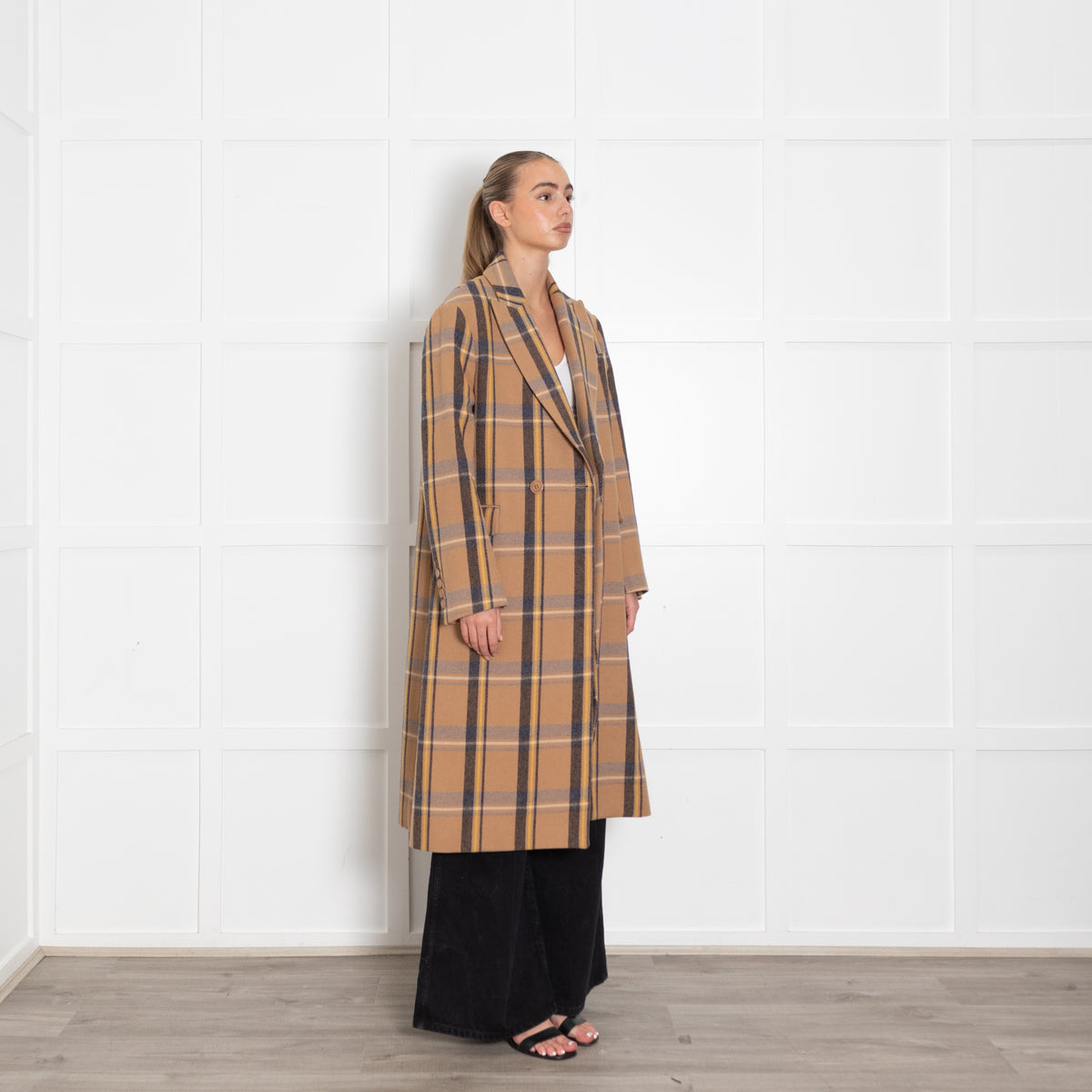 Stella McCartney Beige And Grey Checked Wool coat