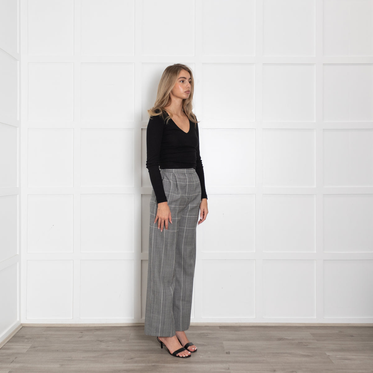 Alberta Ferretti Prince of Wales Grey Check Wide Leg Trousers