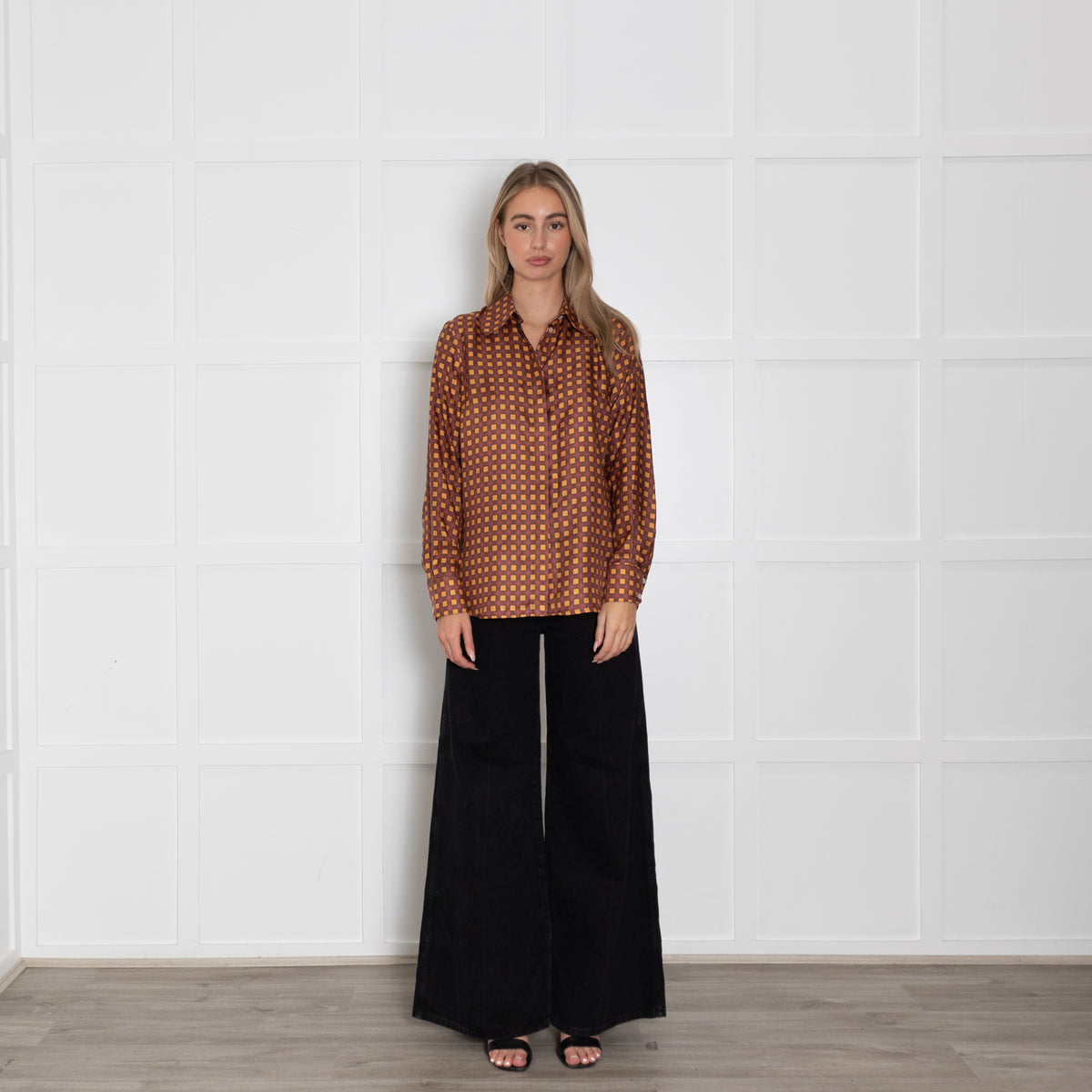 Lisou Burgundy, Yellow Patterned Silk Blouse