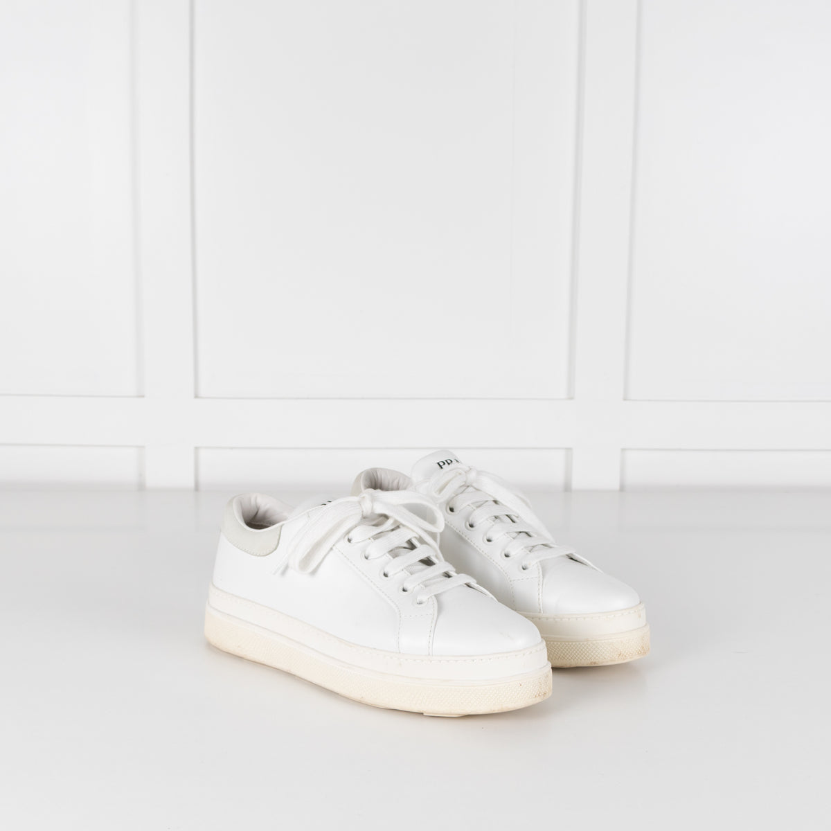 Prada White Leather Platform Trainers