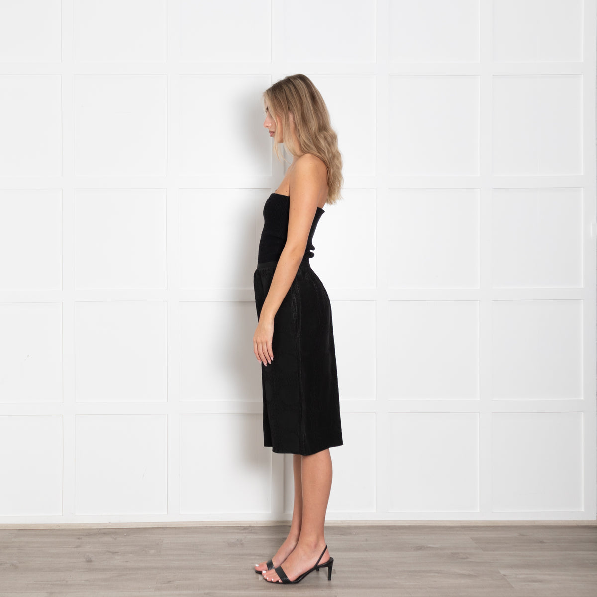 Marni Black on Black Circles Print Below Knee Silk Mix Skirt