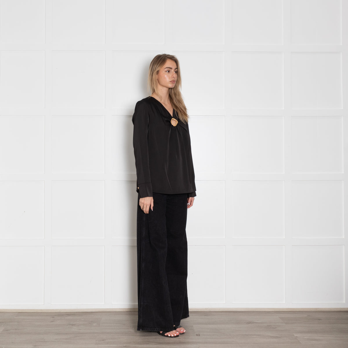 Donna Karan Black Ring Embillished Long Sleeve Top