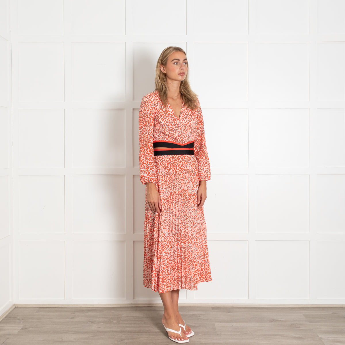 Maje Cream Orange Animal Print Cut-Out Back Detail Dress