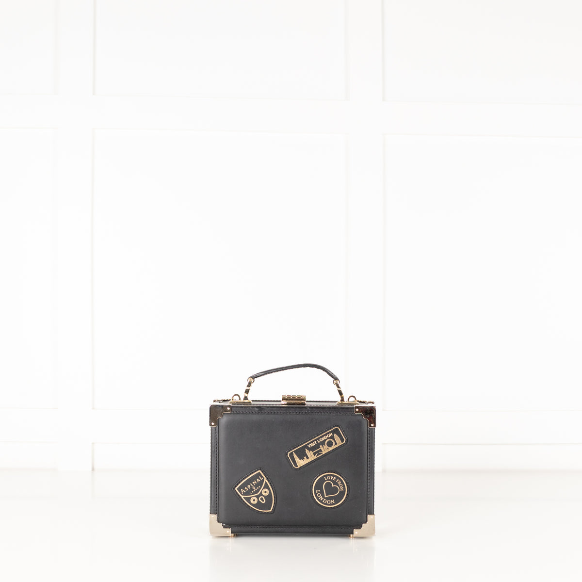 Aspinal Of London Black Leather Trunk Clutch Bag