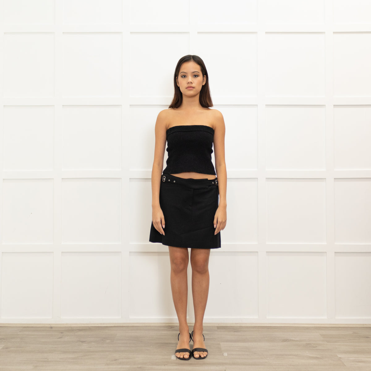 Joseph Black Wool Mini Skirt With Belt
