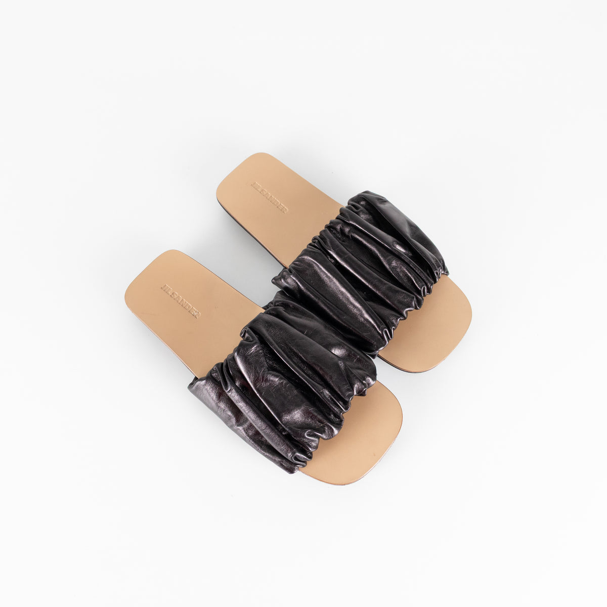 Jil Sander Black Ruffled Leather Sandal