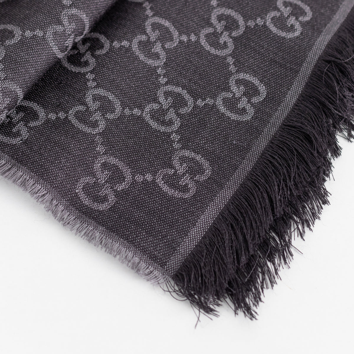 Gucci Grey GG Jacquard Wool And Silk Blend Scarf
