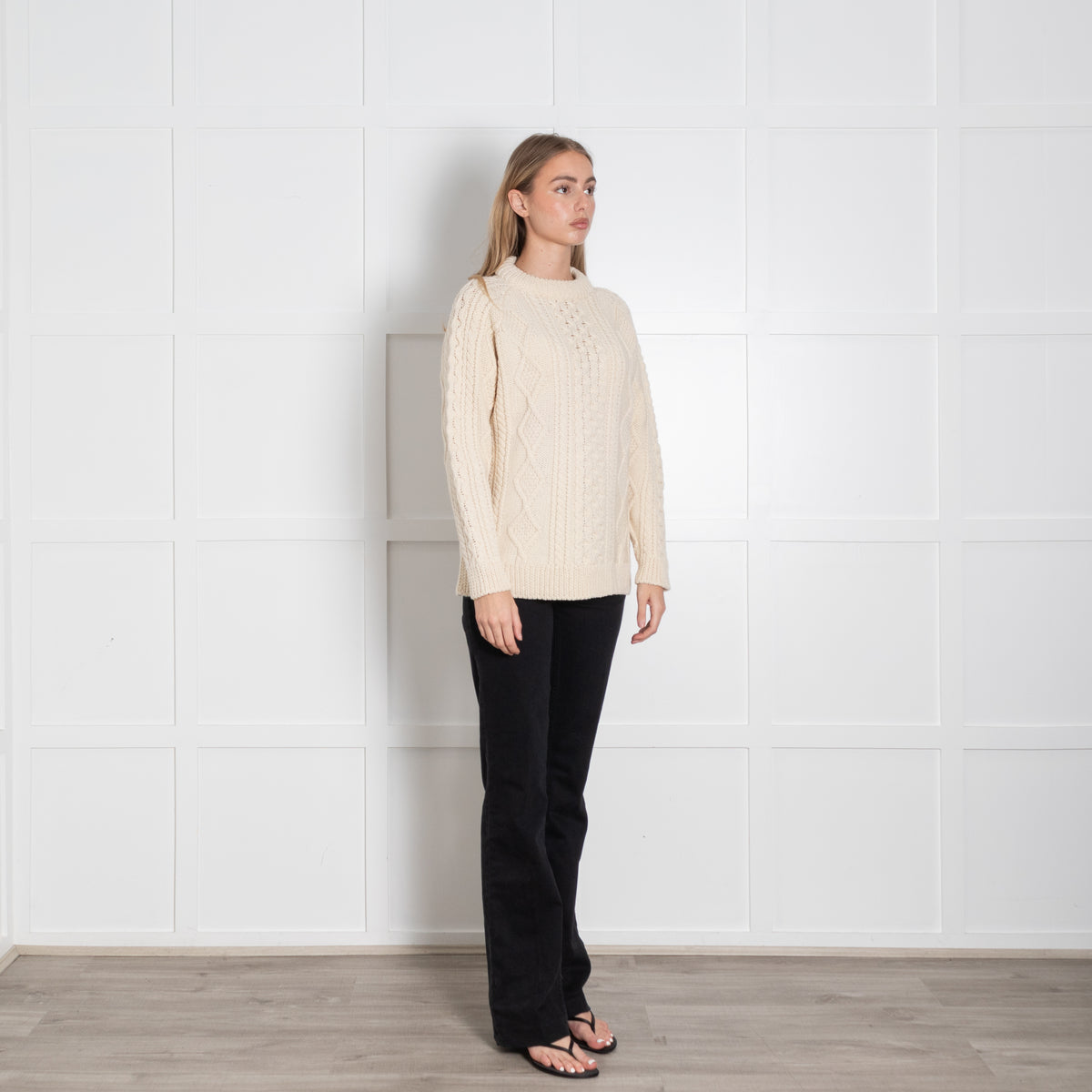 &Daughter Cream Aran Chunky Knit Crewneck
