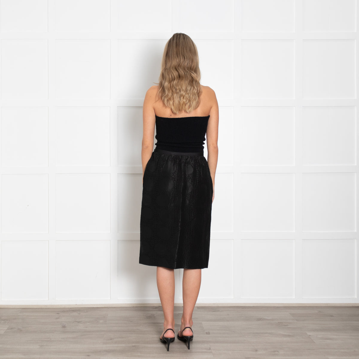 Marni Black on Black Circles Print Below Knee Silk Mix Skirt