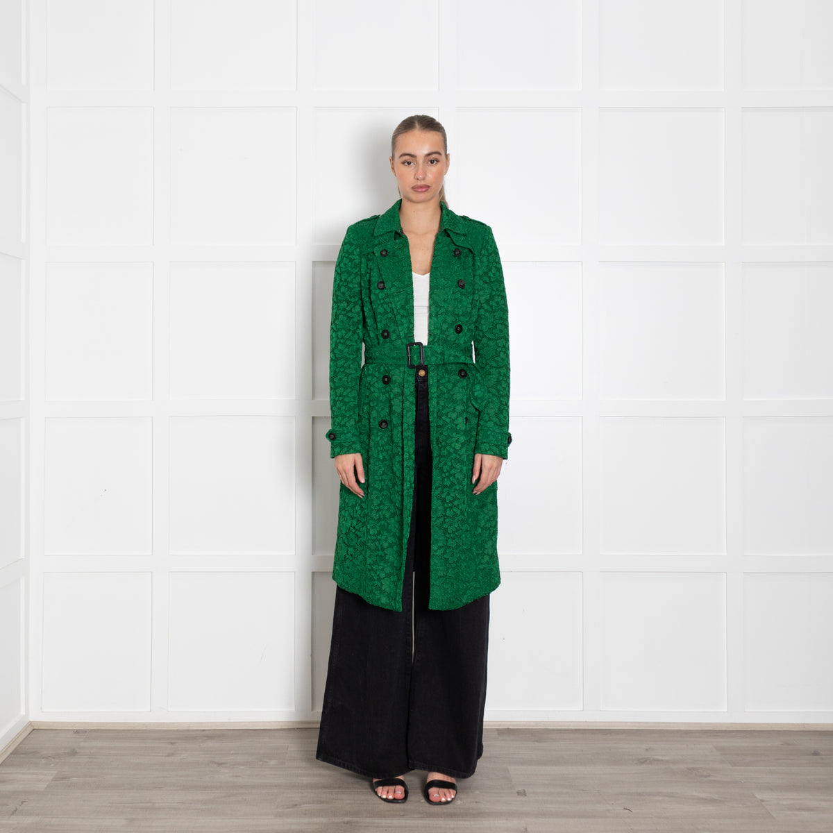Burberry Prorsum  Green Macrame Lace Trench Coat