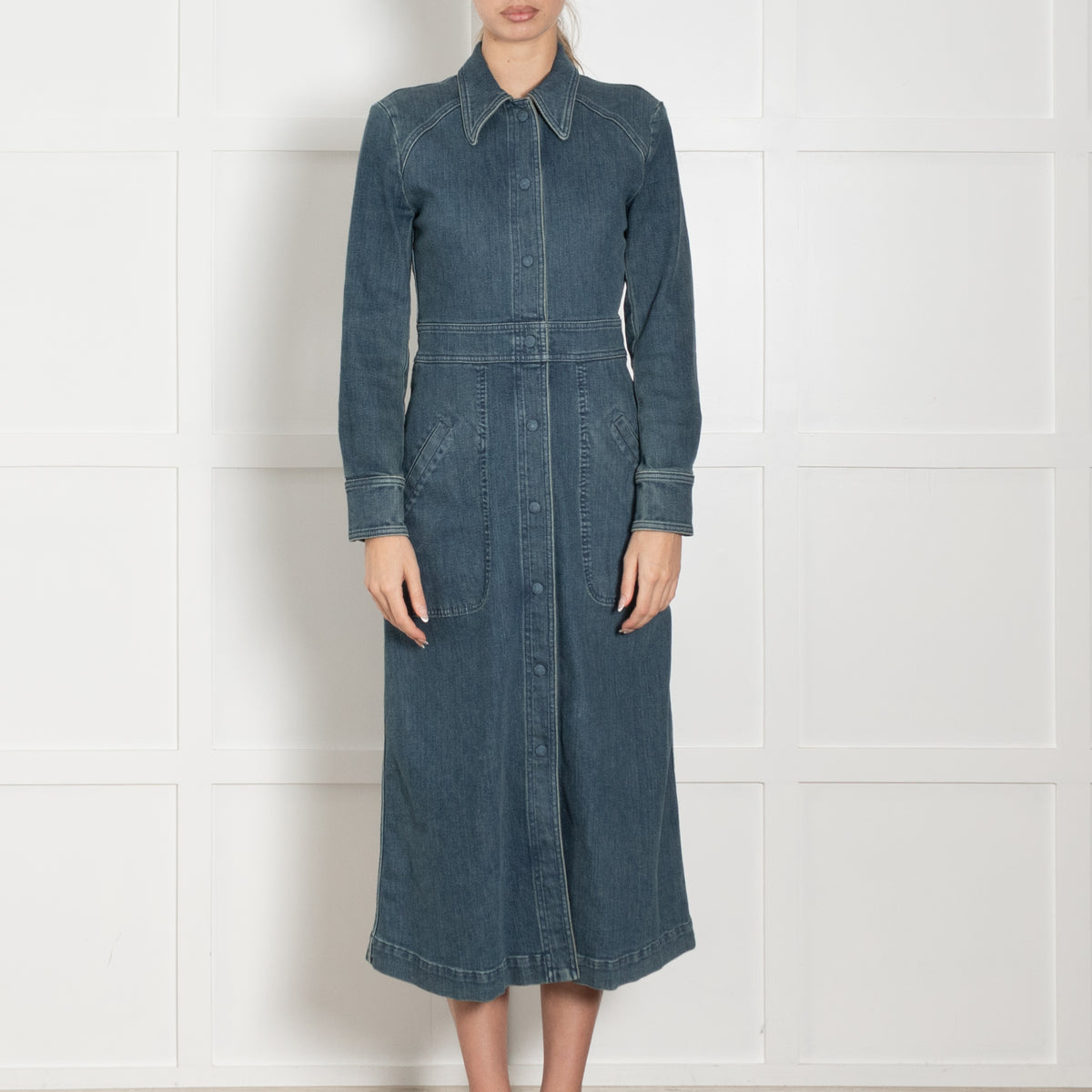 Chloe Blue Denim Long Sleeve Shirt Dress