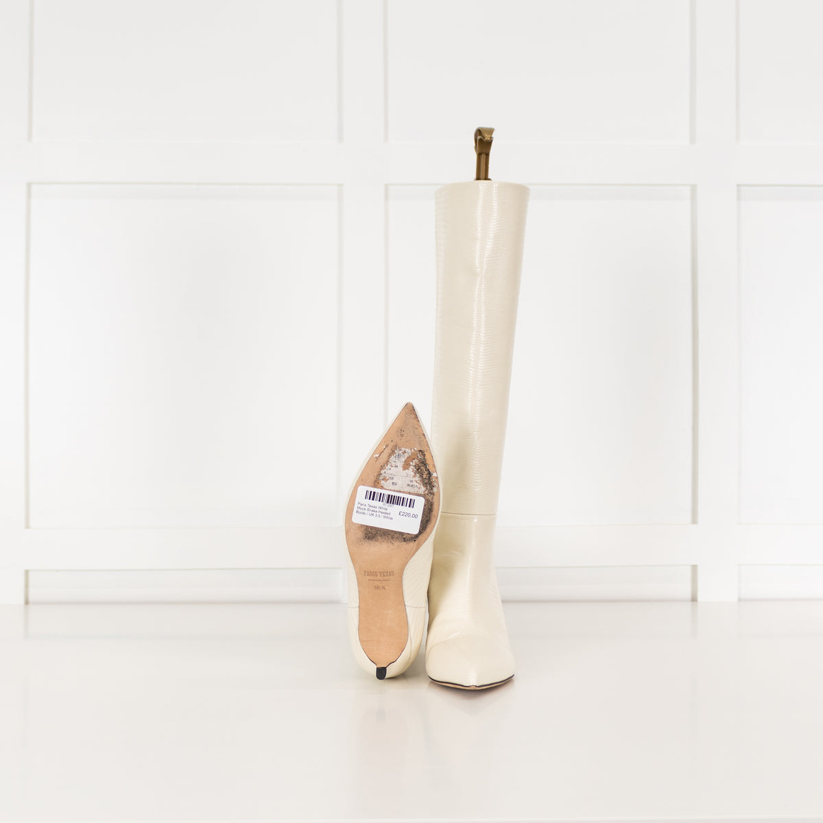 Paris Texas White Mock Snake Heeled Boots