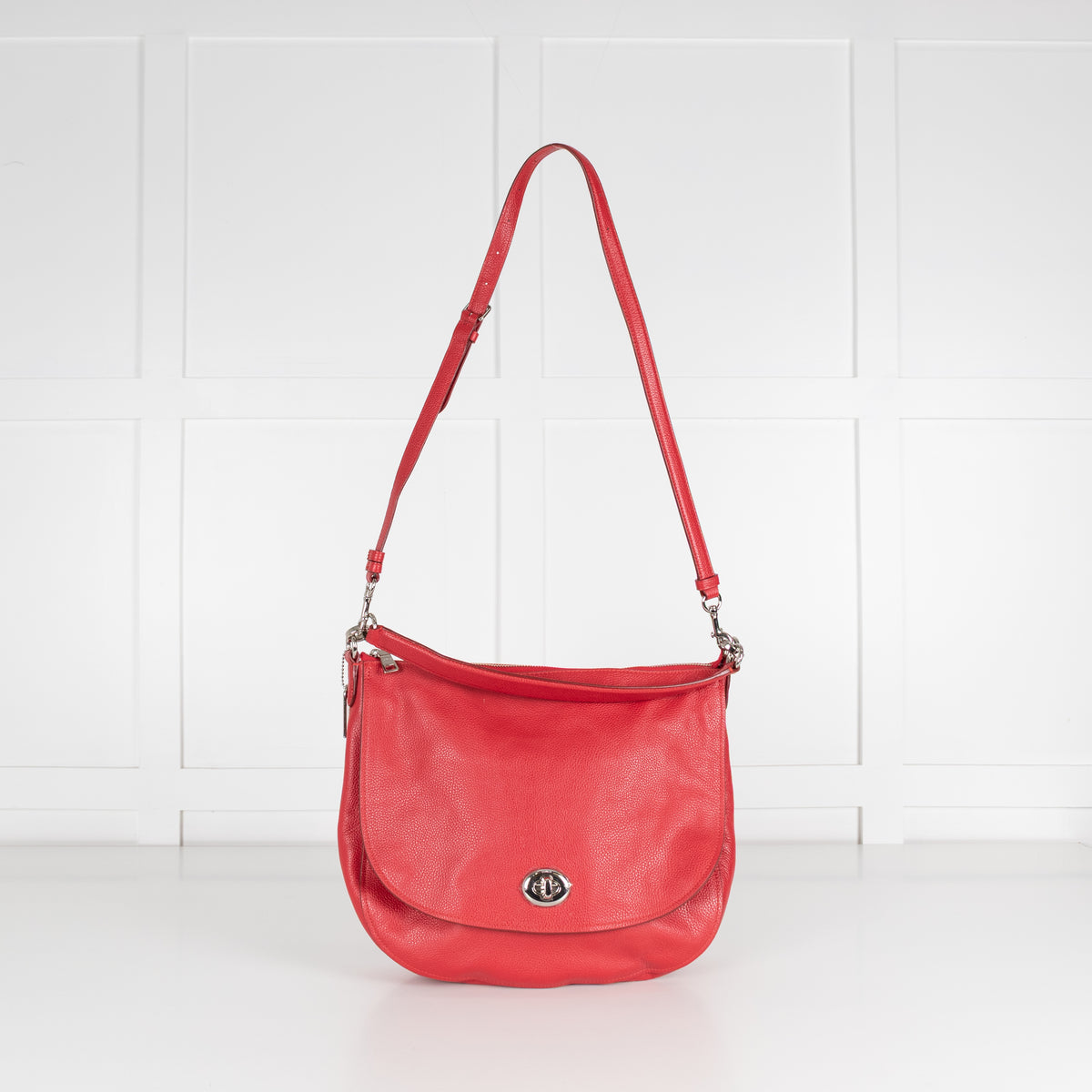 Coach Red Grainy Leather Turnlock Hobo Bag