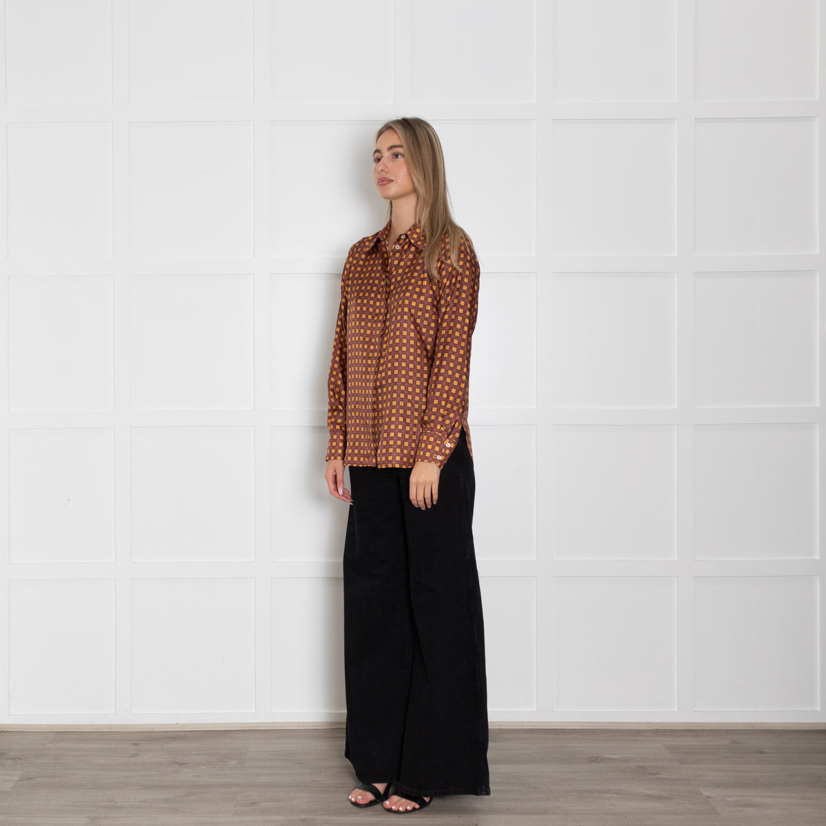 Lisou Burgundy, Yellow Patterned Silk Blouse