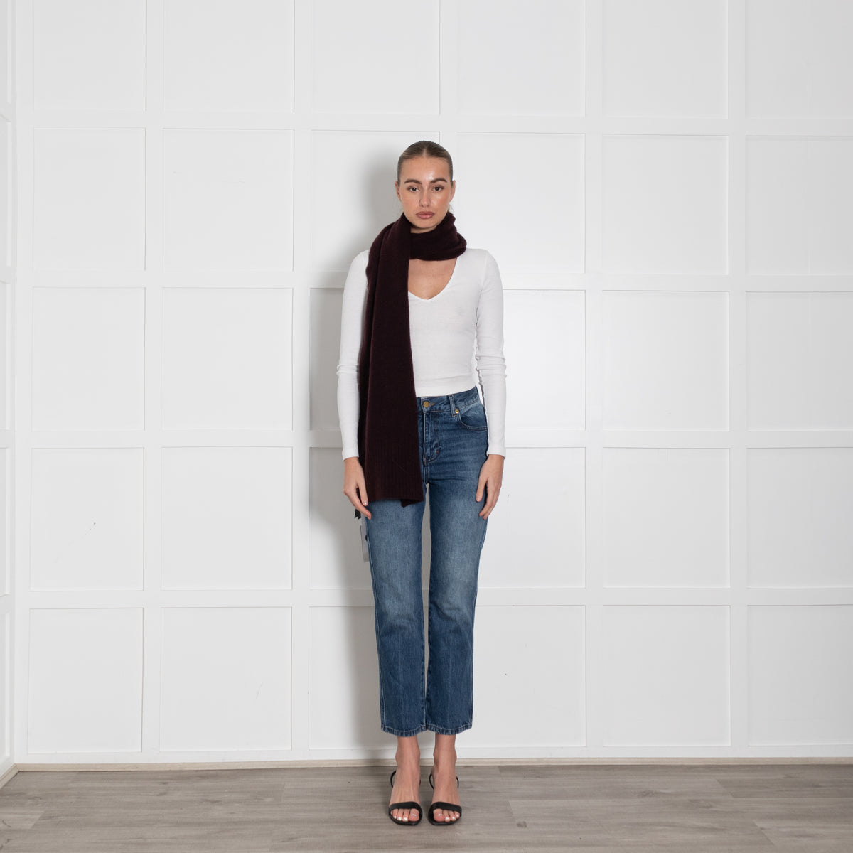 Eileen Fisher Burgundy Ribbed Edge Cashmere Blend Scarf