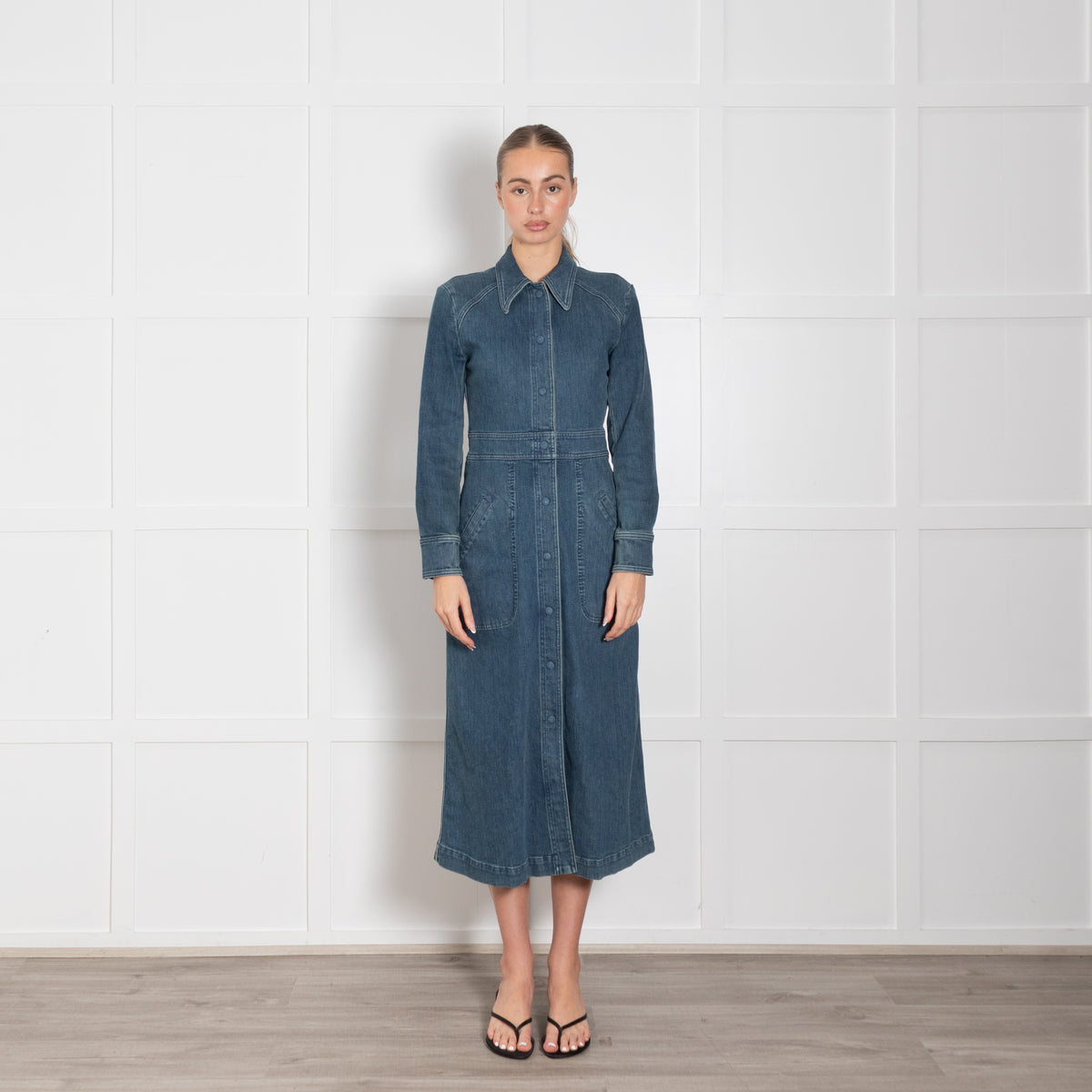 Chloe Blue Denim Long Sleeve Shirt Dress
