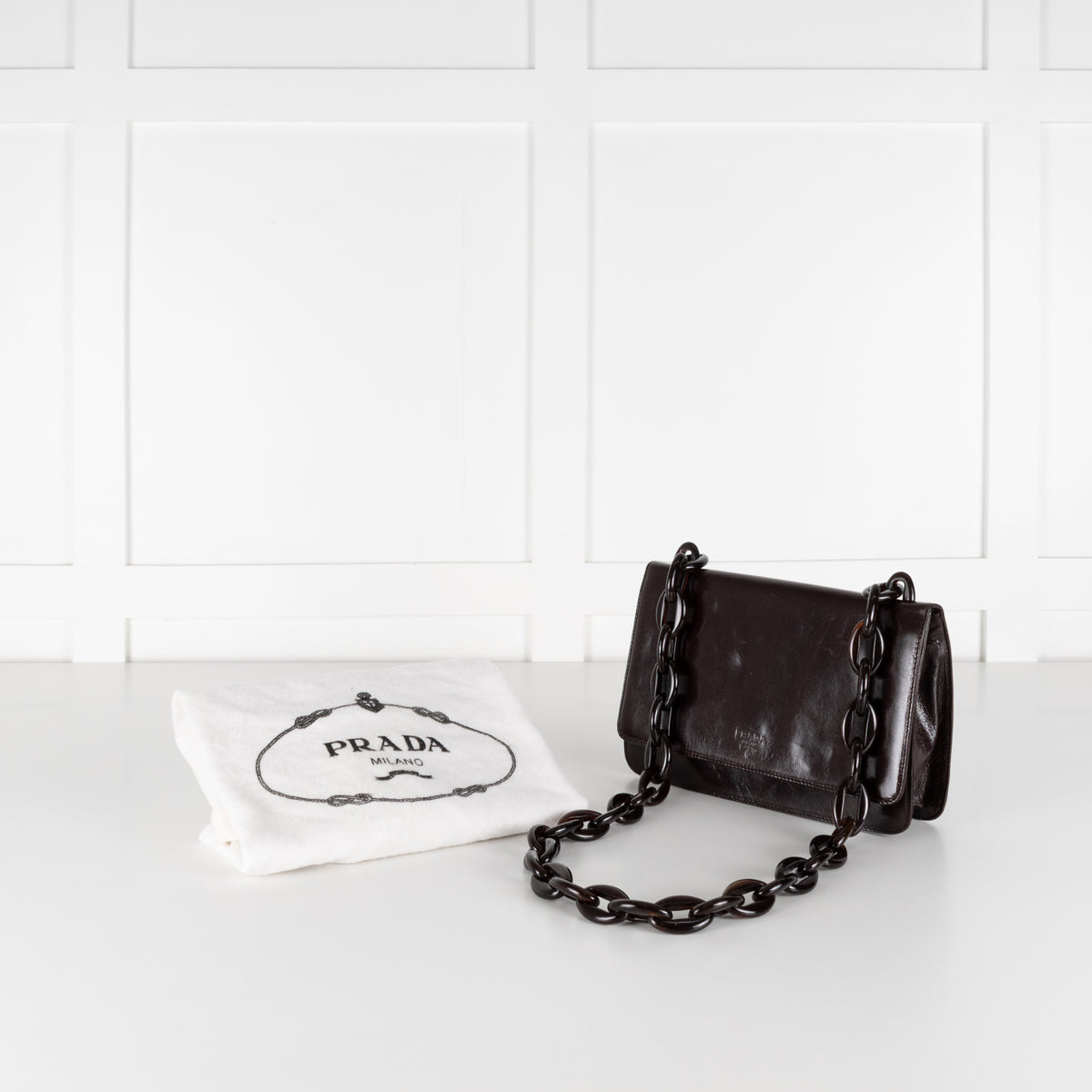 Prada Black Goatskin Leather Madras Swing Bag
