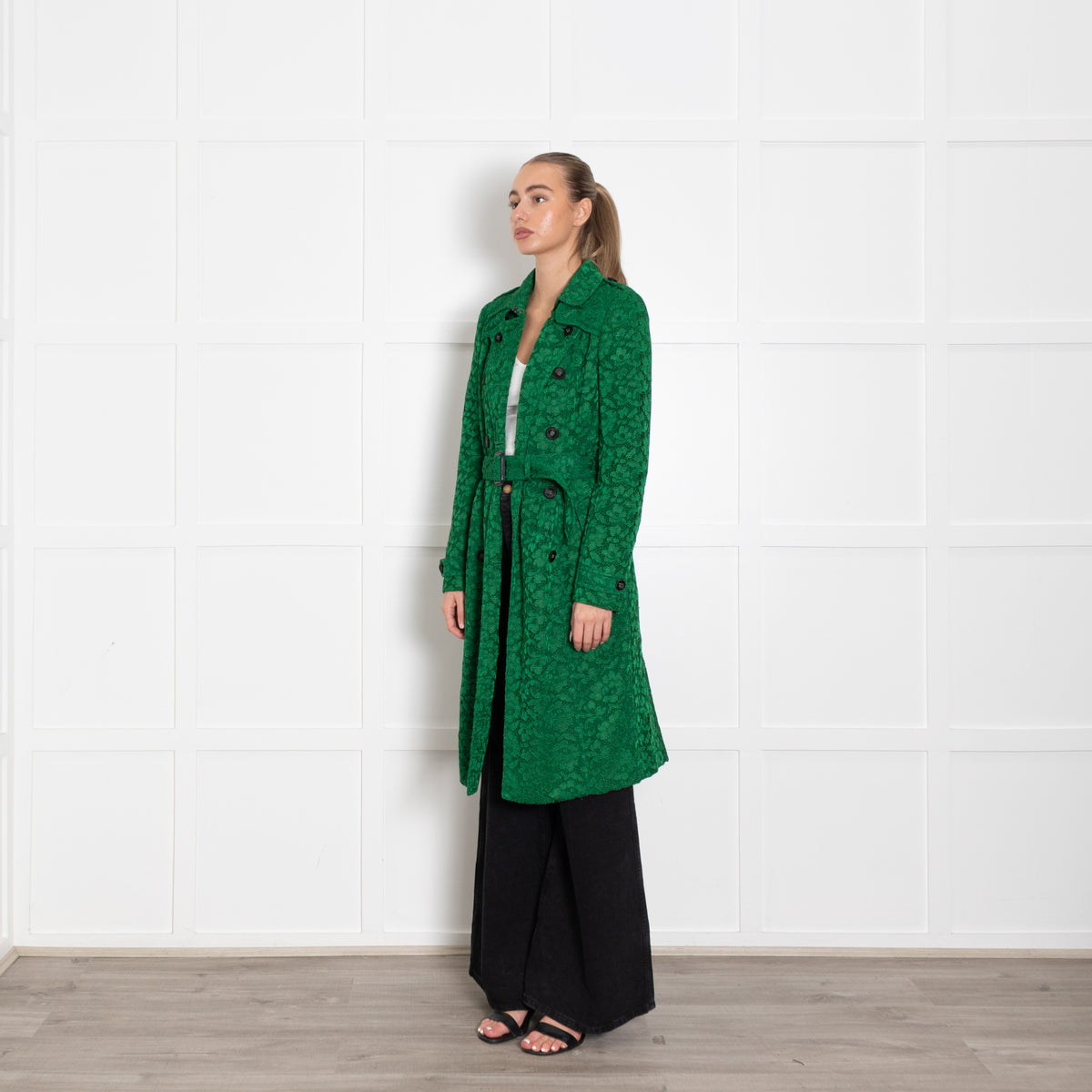 Burberry Prorsum  Green Macrame Lace Trench Coat