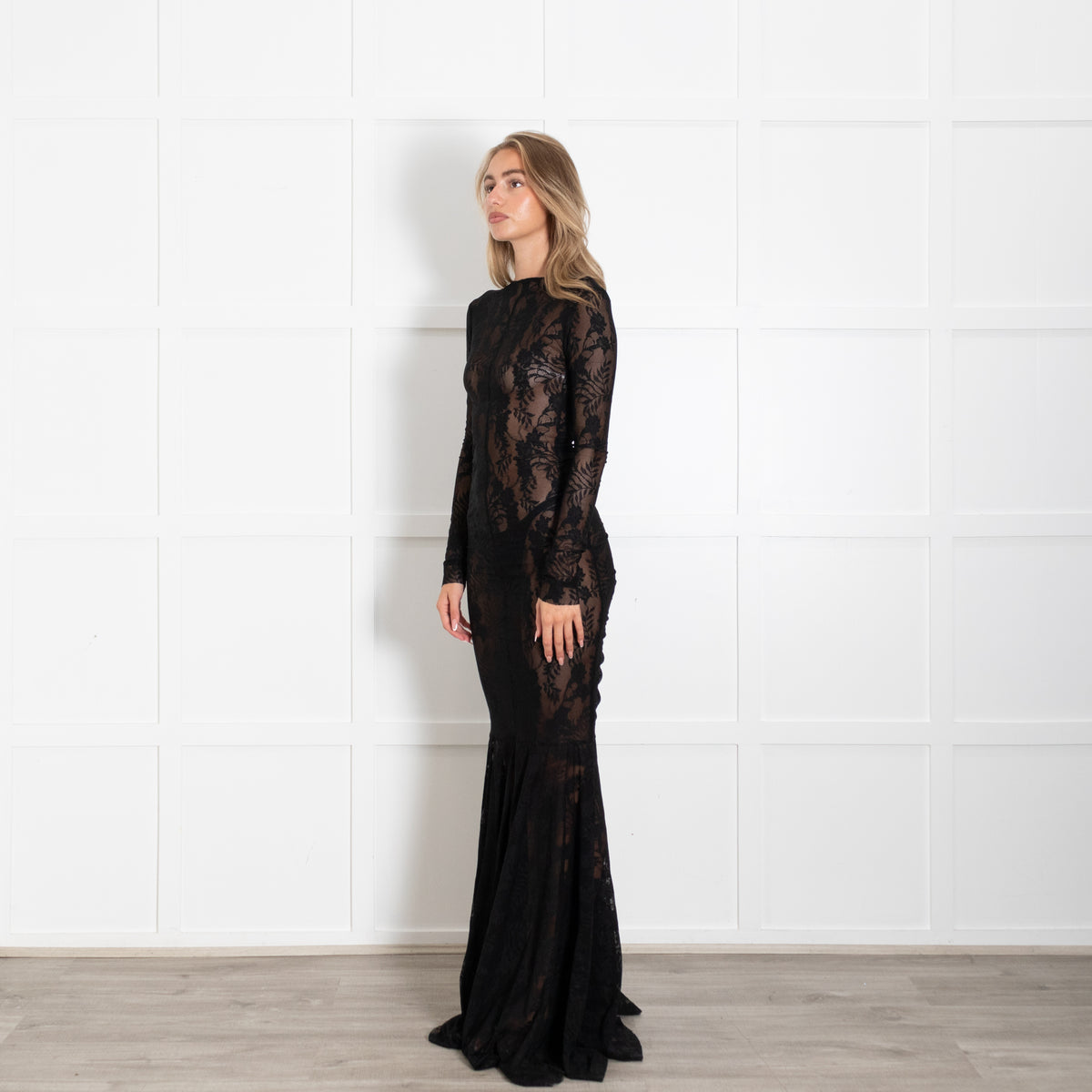 Norma Kamali Black Long Sleeve Fishtail Gown