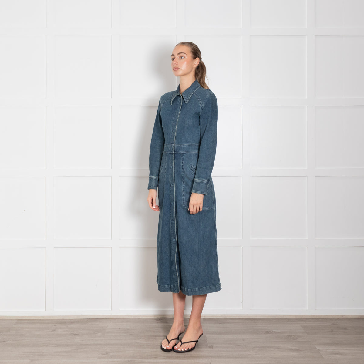 Chloe Blue Denim Long Sleeve Shirt Dress