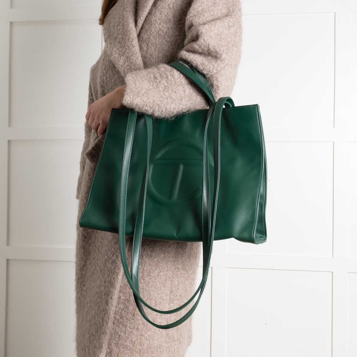 Telfar Dark Green Faux Leather Medium Shopping Bag