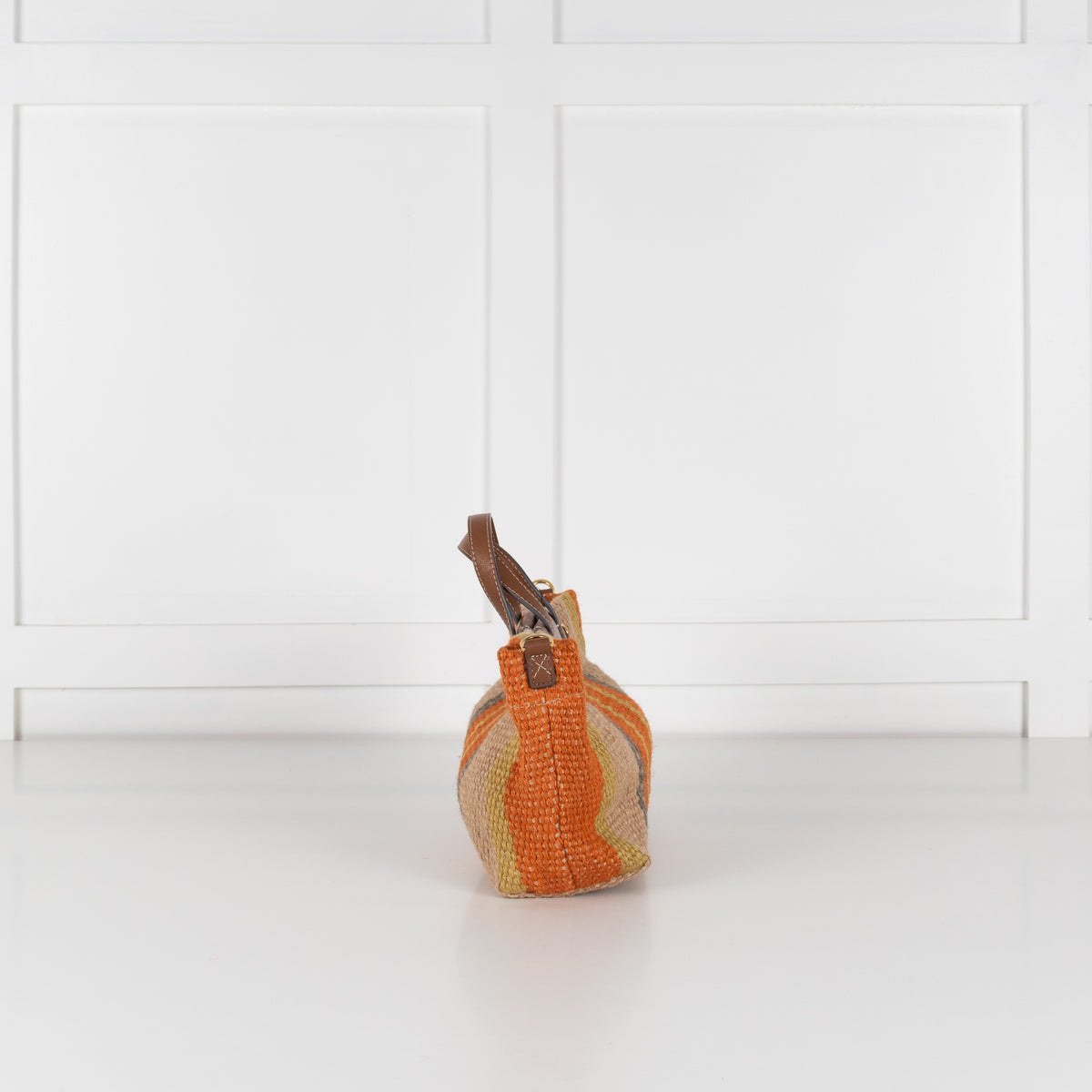Anya Hindmarch Orange Striped Small Raffia Tote