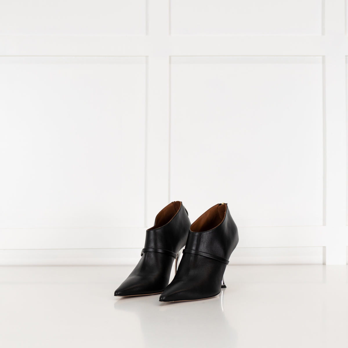 Malone Souliers Black Pointed Toe Ankle Boots with Silver Heel