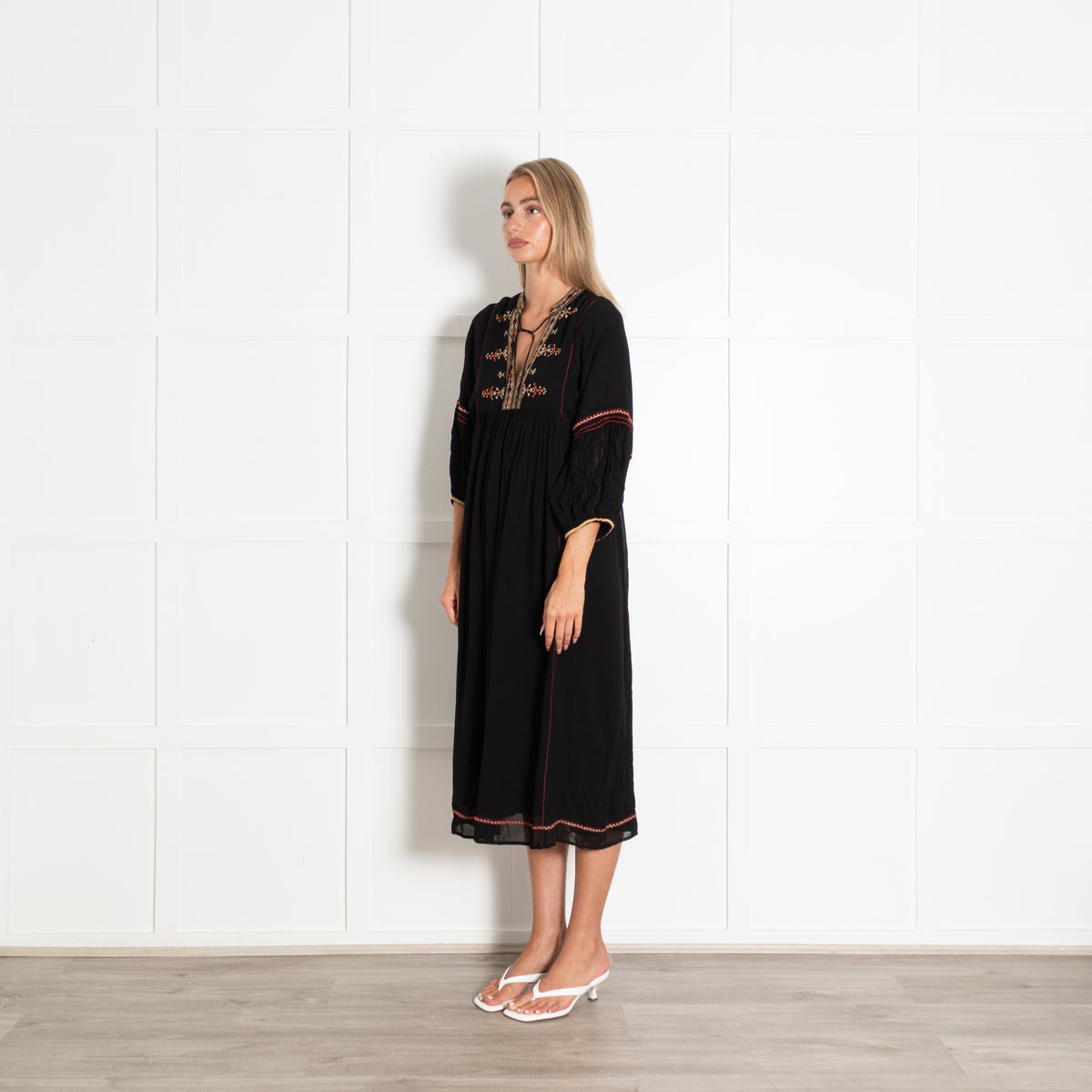 Vanessa Bruno Black Beige Red Embroidery Dress