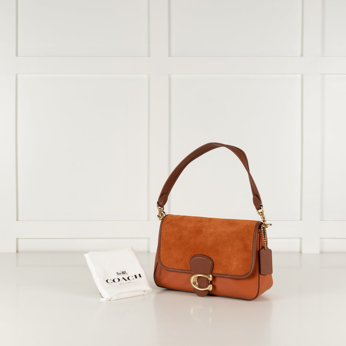 Coach Orange Tabby Suede Leather Handle Shoulder Bag