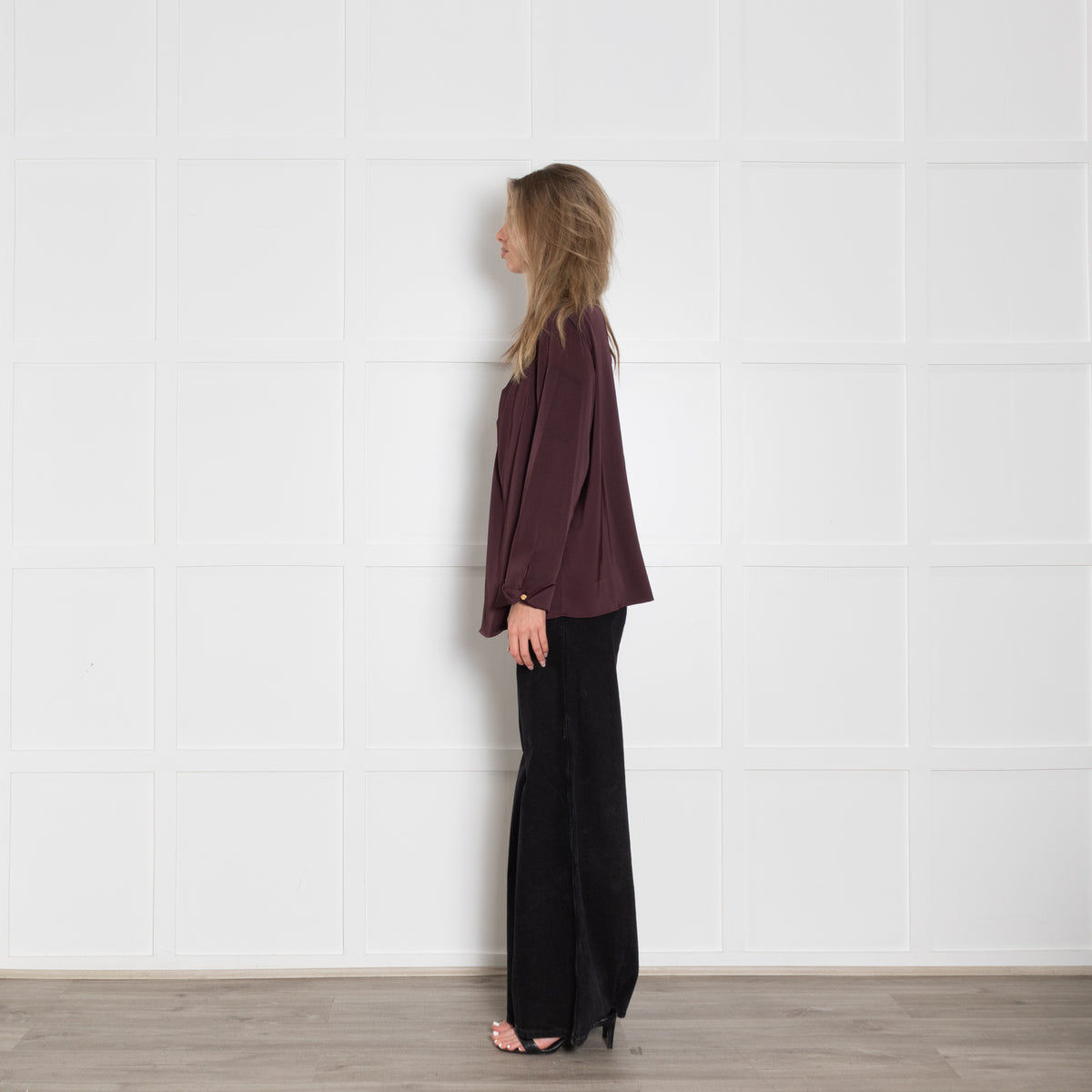 Donna Karan Burgundy Ring Embellished Long Sleeve Top