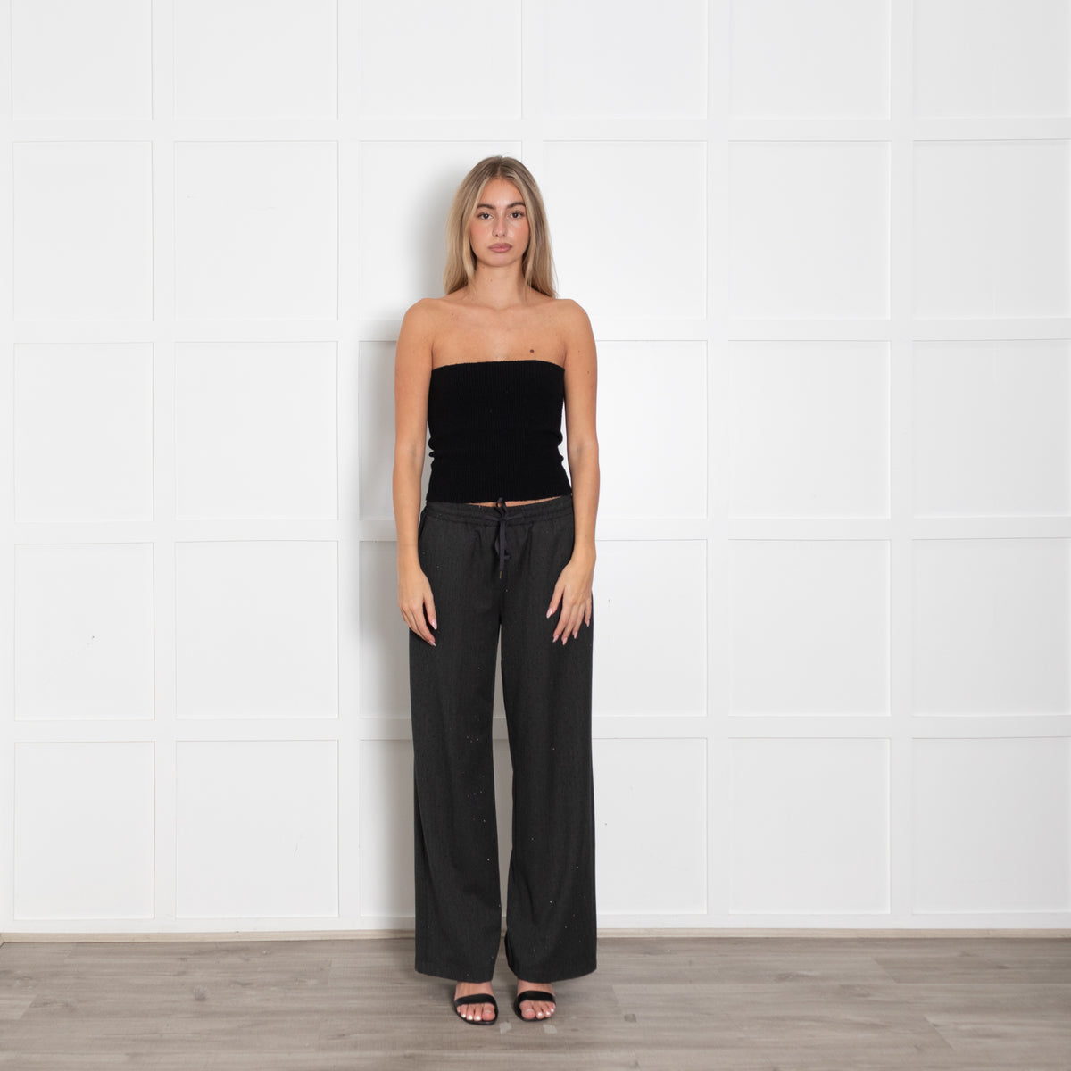 Phillip Lim Grey Pinsripe Joggers With Satin Gathered Hem