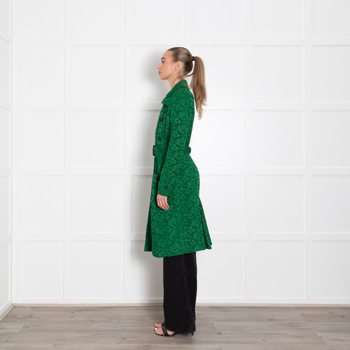 Burberry Prorsum  Green Macrame Lace Trench Coat