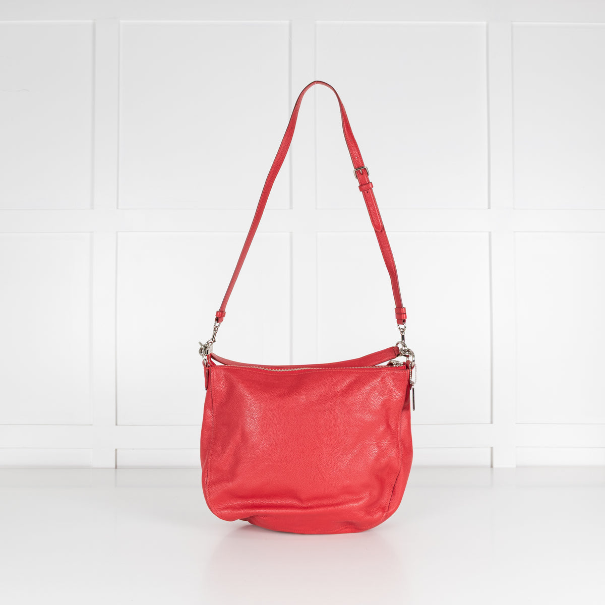 Coach Red Grainy Leather Turnlock Hobo Bag