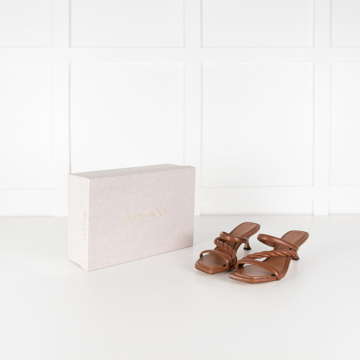 Jimmy Choo Tan Nappa Leather Strappy Heeled Sandals
