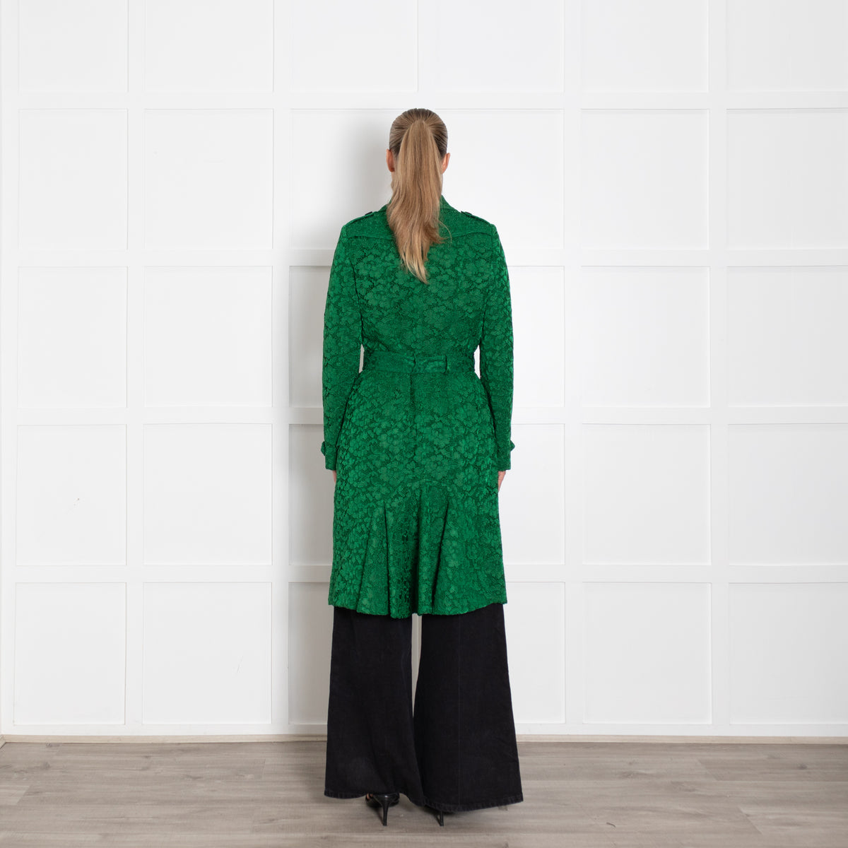Burberry Prorsum  Green Macrame Lace Trench Coat