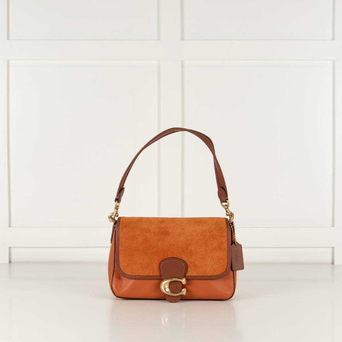 Coach Orange Tabby Suede Leather Handle Shoulder Bag