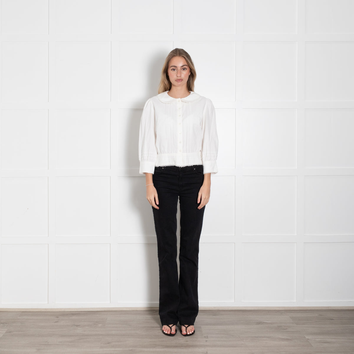 Brora Special Edition White Cotton Peter Pan Collar Blouse