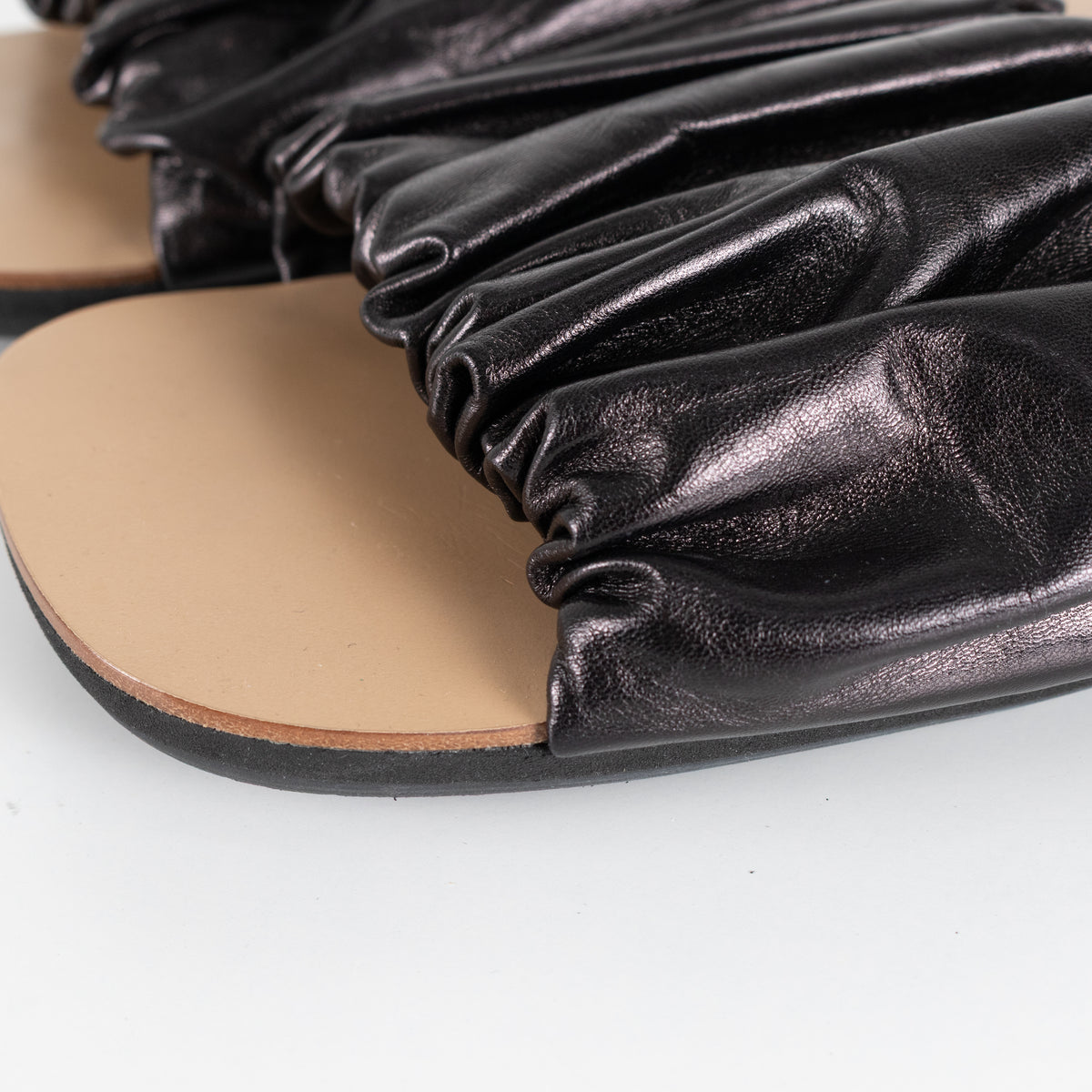 Jil Sander Black Ruffled Leather Sandal