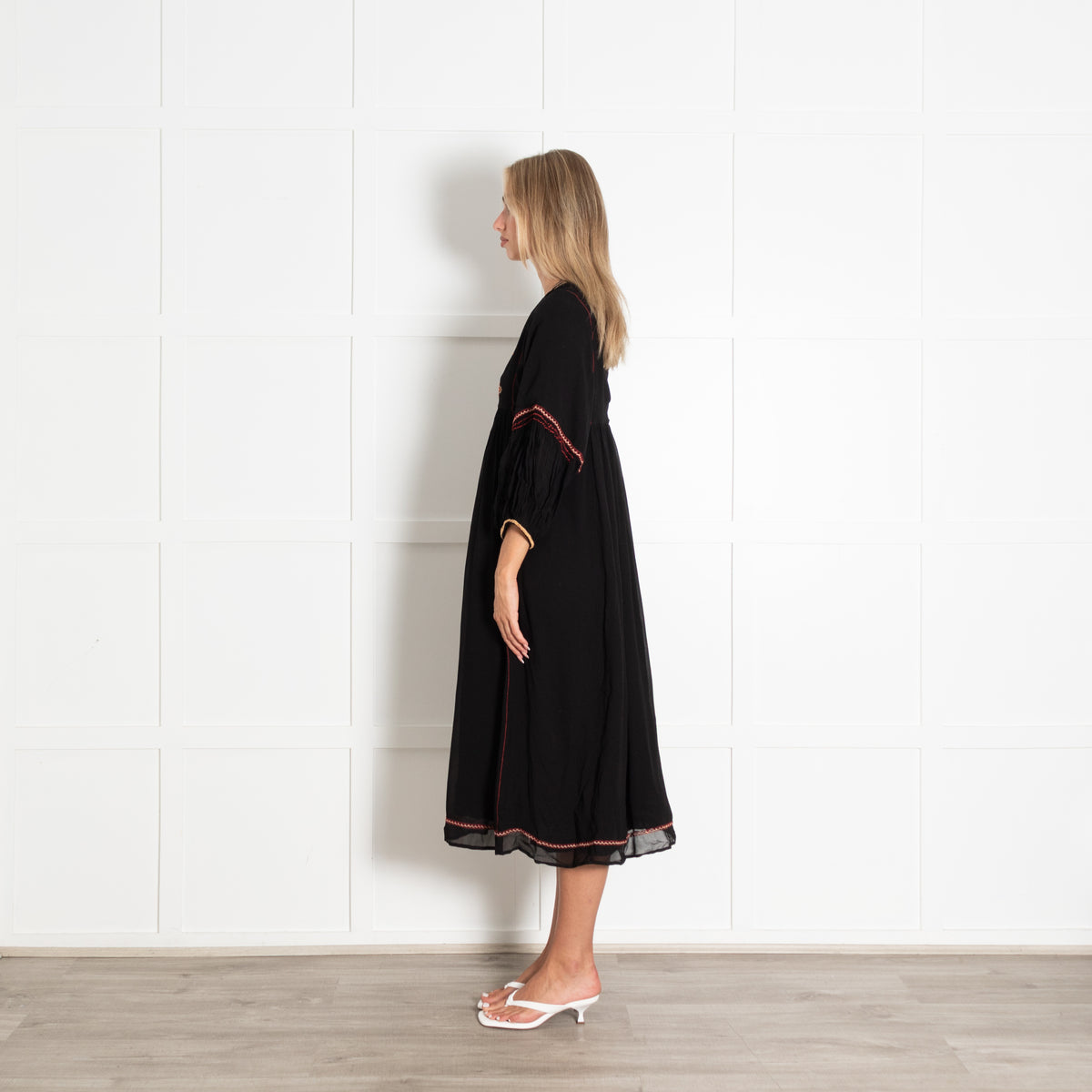 Vanessa Bruno Black Beige Red Embroidery Dress
