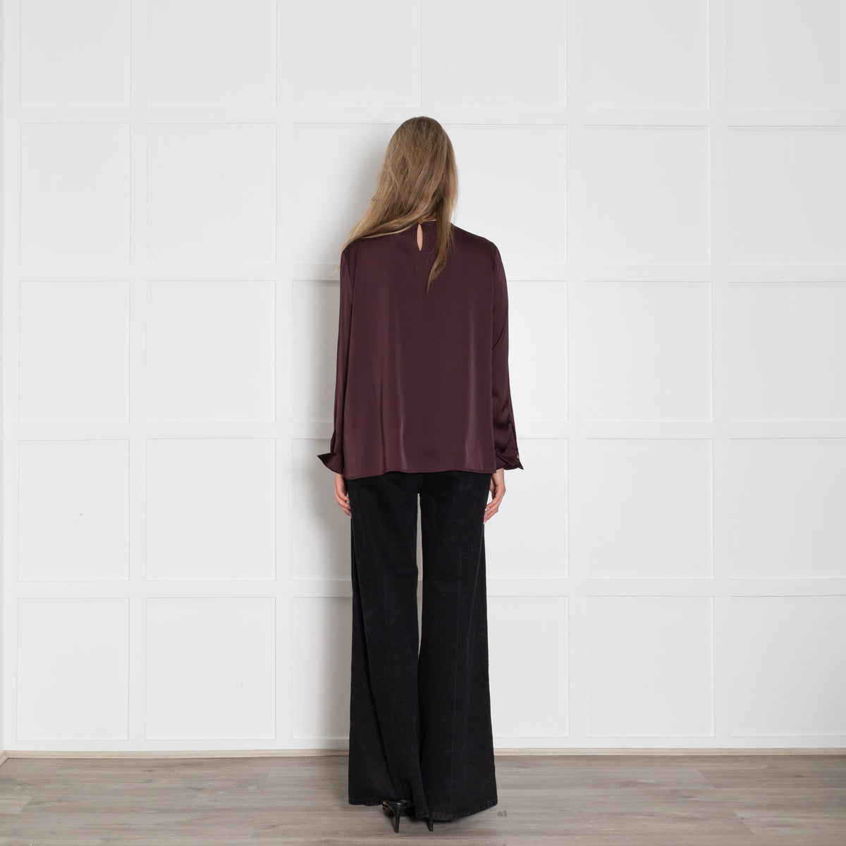 Donna Karan Burgundy Ring Embellished Long Sleeve Top