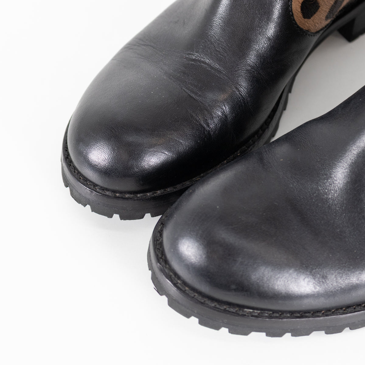 Marc Jacobs Engineer Black Leather & Leopard Print Biker Boots