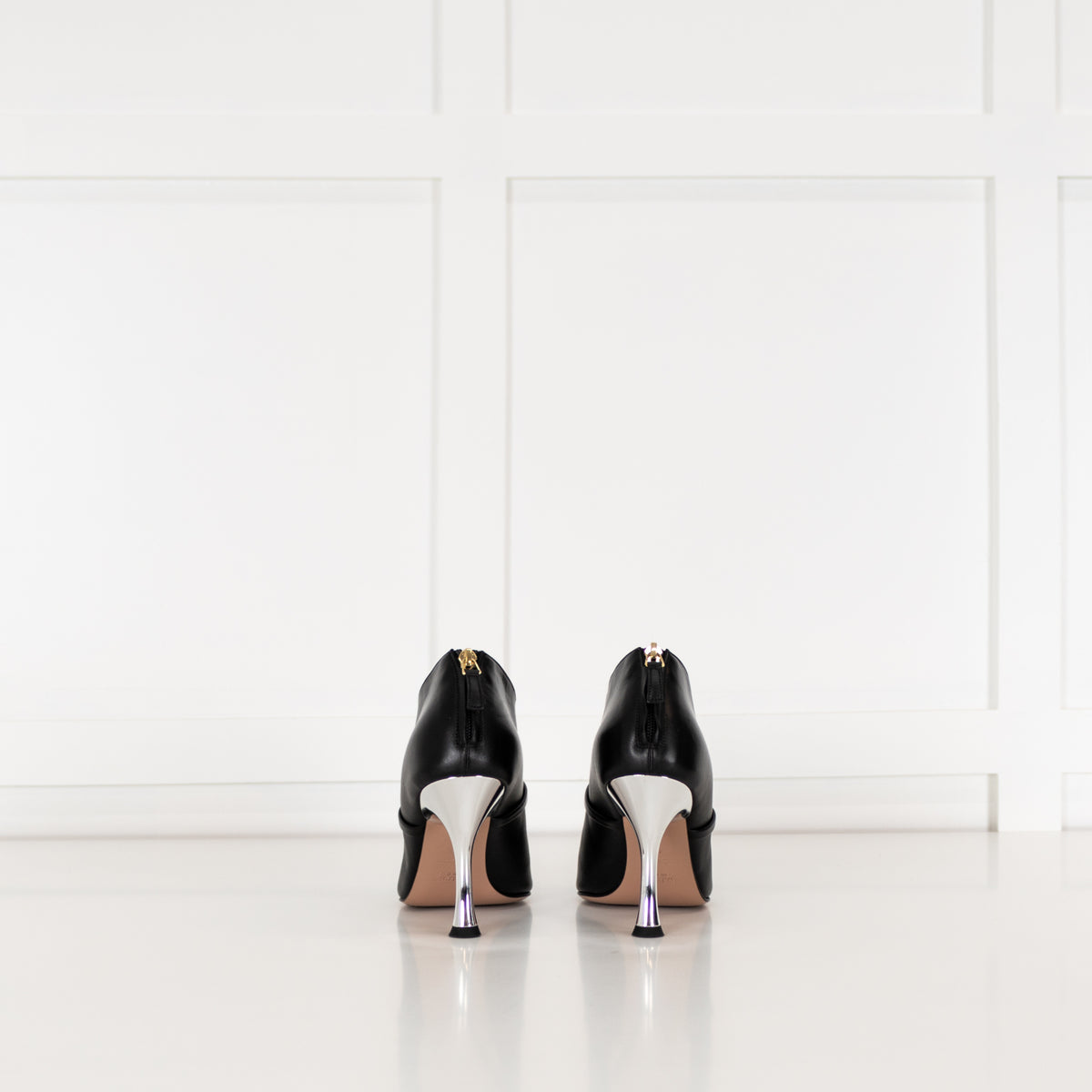 Malone Souliers Black Pointed Toe Ankle Boots with Silver Heel