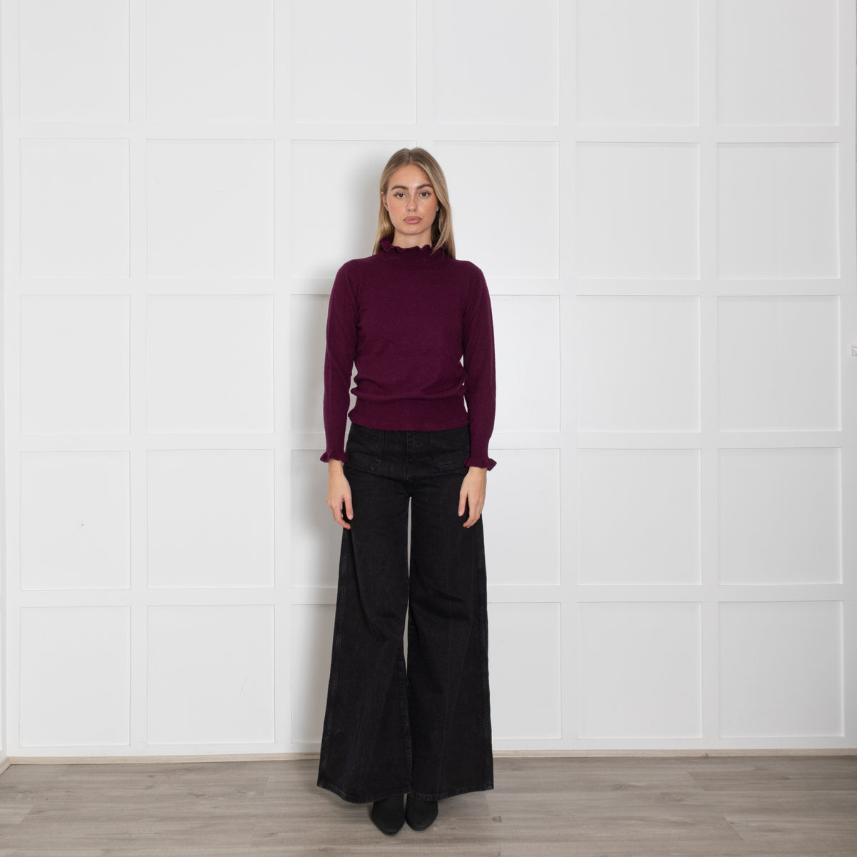 Iris Aubergine Wool Blend High Neck Sweater