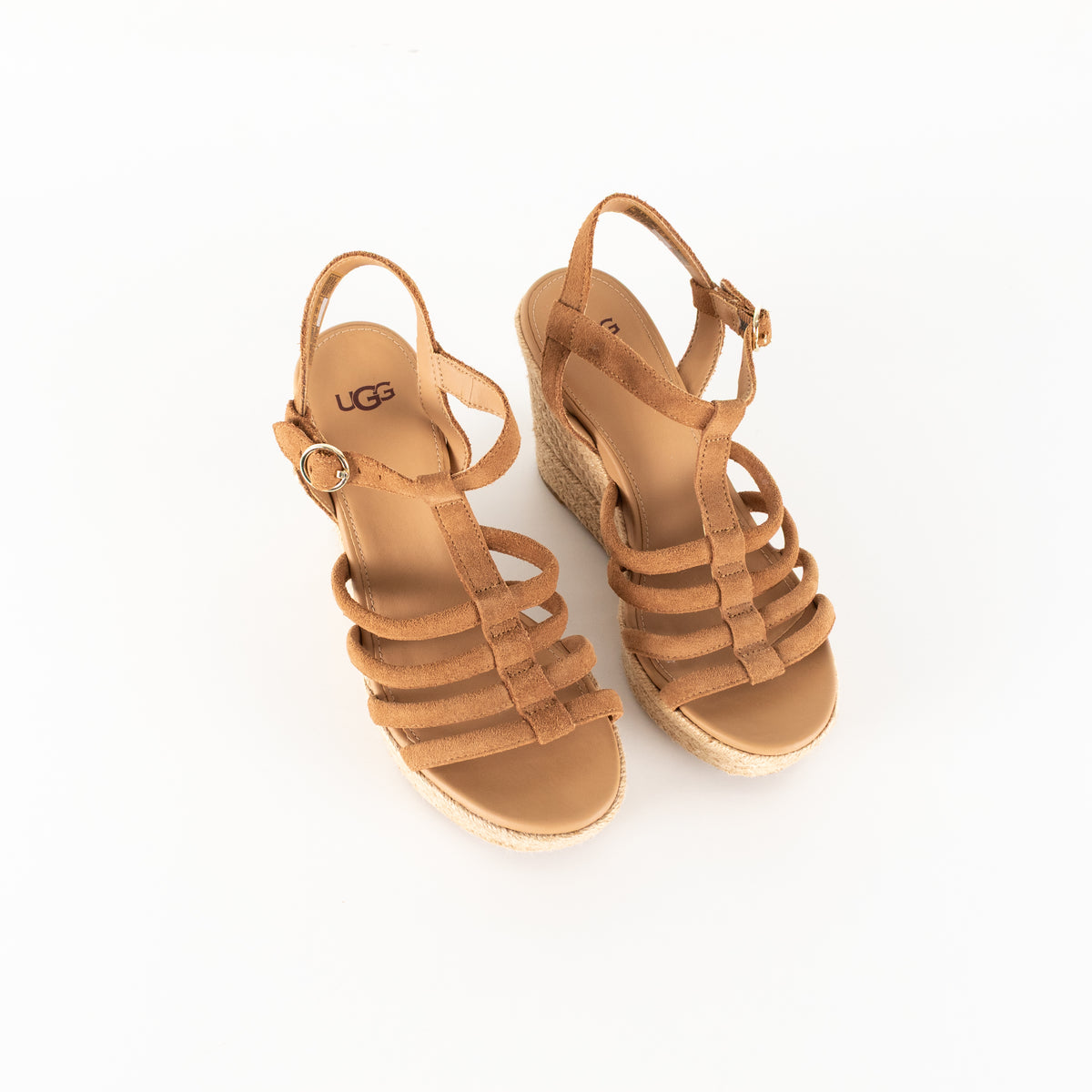 Ugg Tan Brown Suede Strappy Wedge Sandals