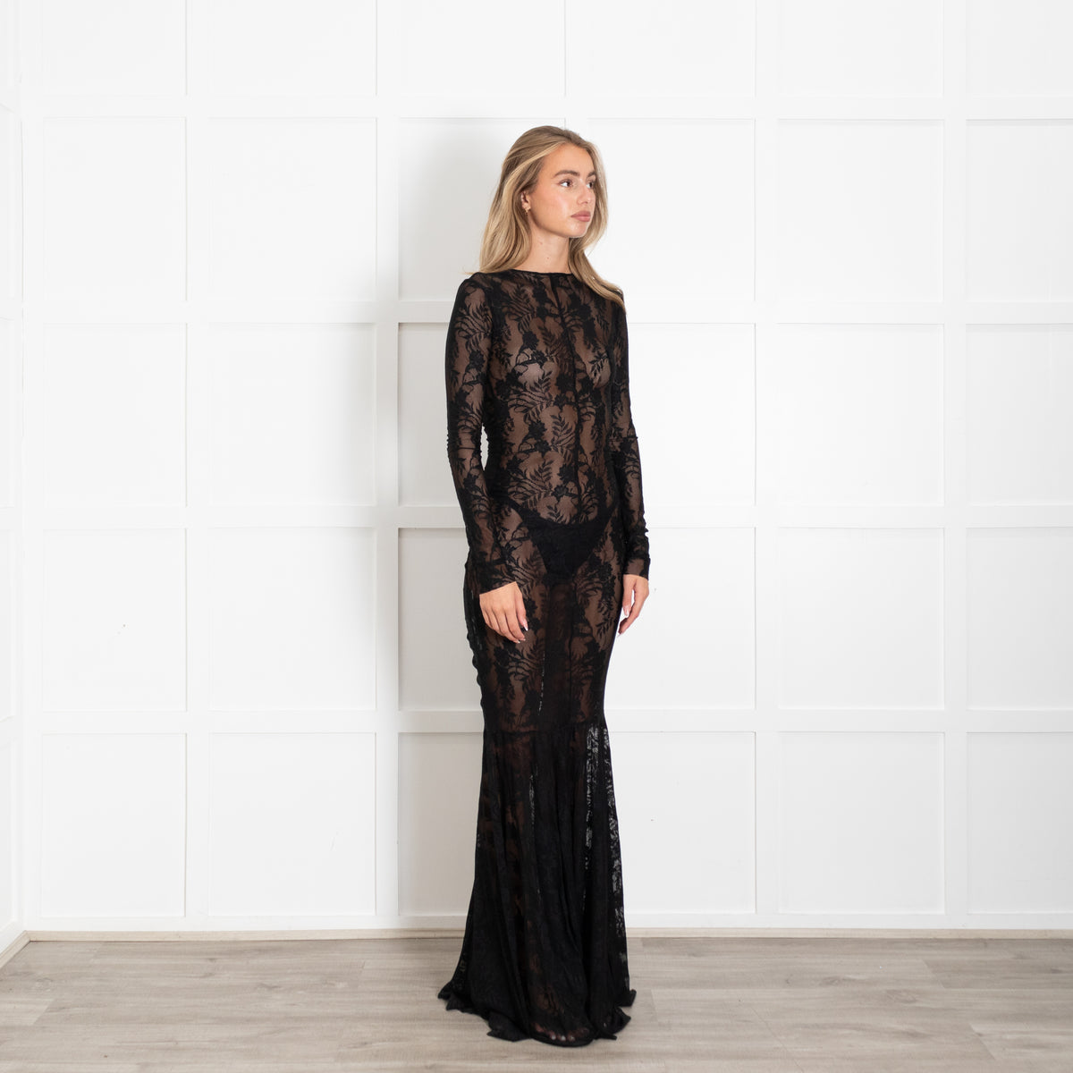 Norma Kamali Black Long Sleeve Fishtail Gown
